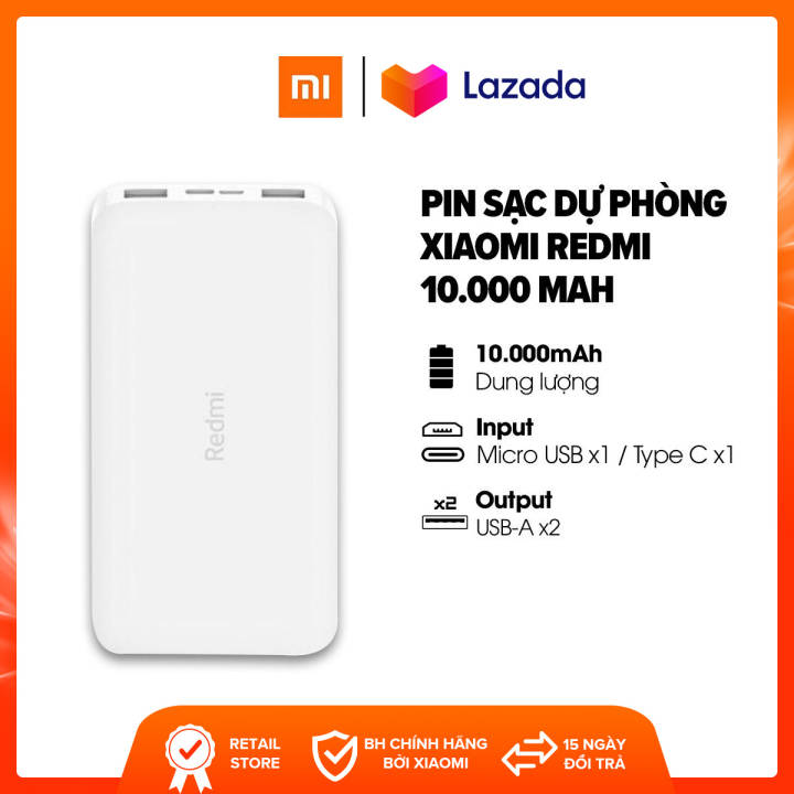 Sạc dự phòng Xiaomi Redmi 10.000mAh l Input: Micro USB, Type-C / Output: USB-A x2